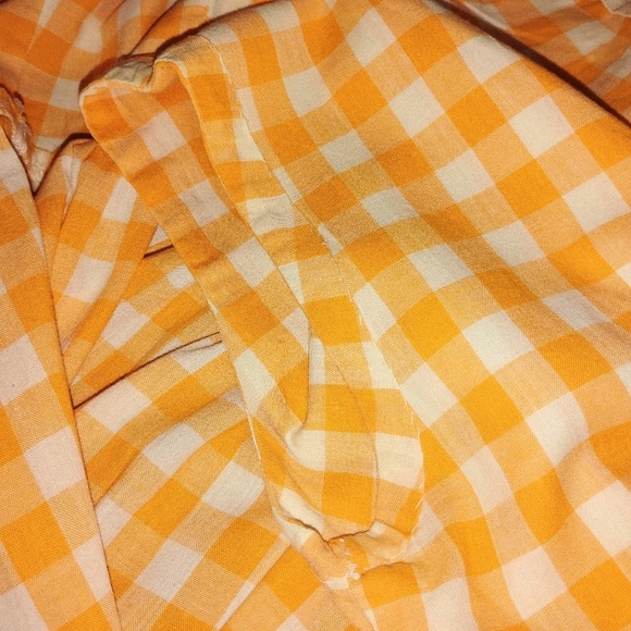 TANGERINE GINGHAM COTTON HANDMADE EMPIRE DRESS - Picture 3 of 9